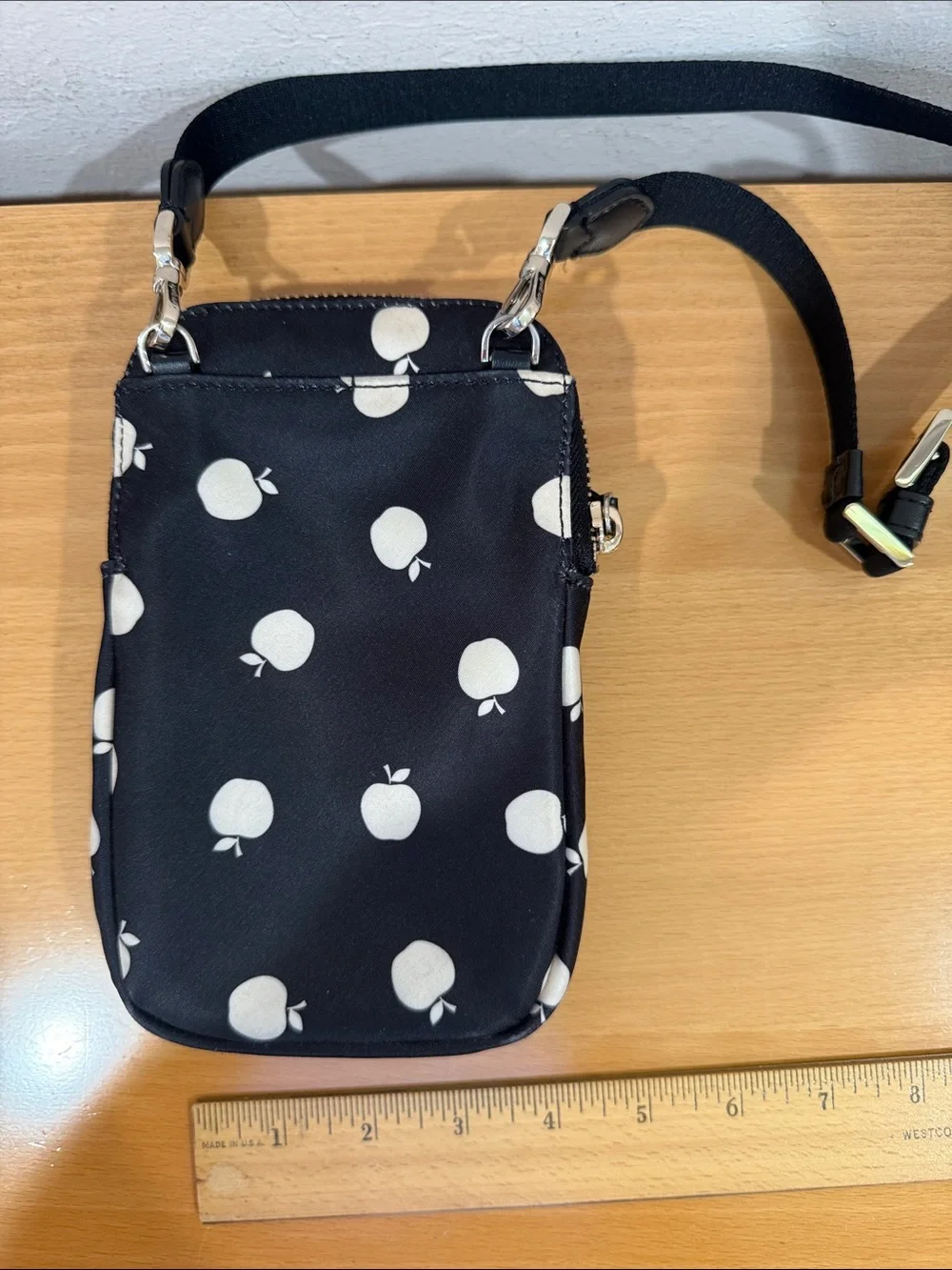 kate spade Black with Cream Apple Print Crossbody Pouch
